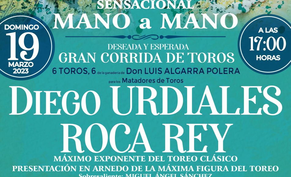 Cartel toros marzo 2023 Diego Urdiales y Roca Rey