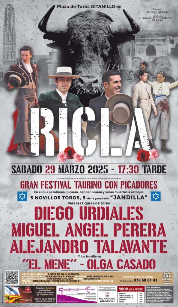 Diego Urdiales, Miguel Ángel Perera y Alejandro Talavante en Ricla. CArtel Taurino